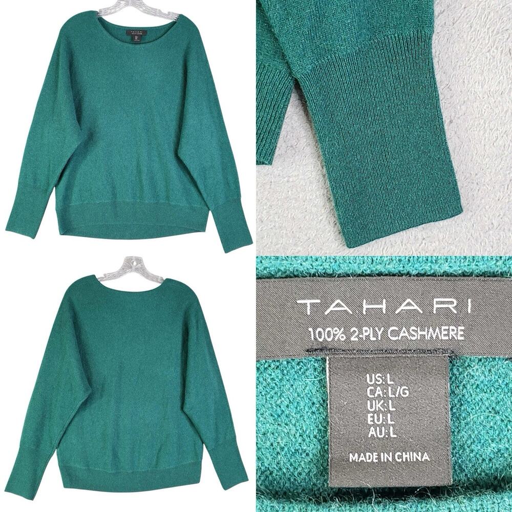 Tahari Sweater Women’s Size Large L Long Sleeve 2-Ply Cashmere Green Teal